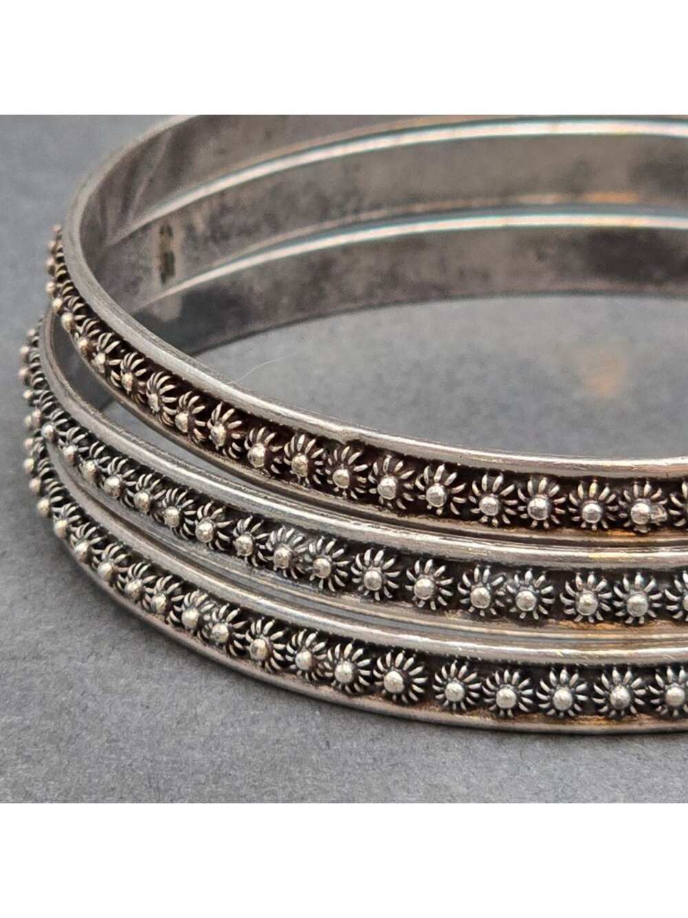Vintage Sterling Silver 3D Floral Daisy Bangle Bracelet Set of 3 Stacking 30.57g